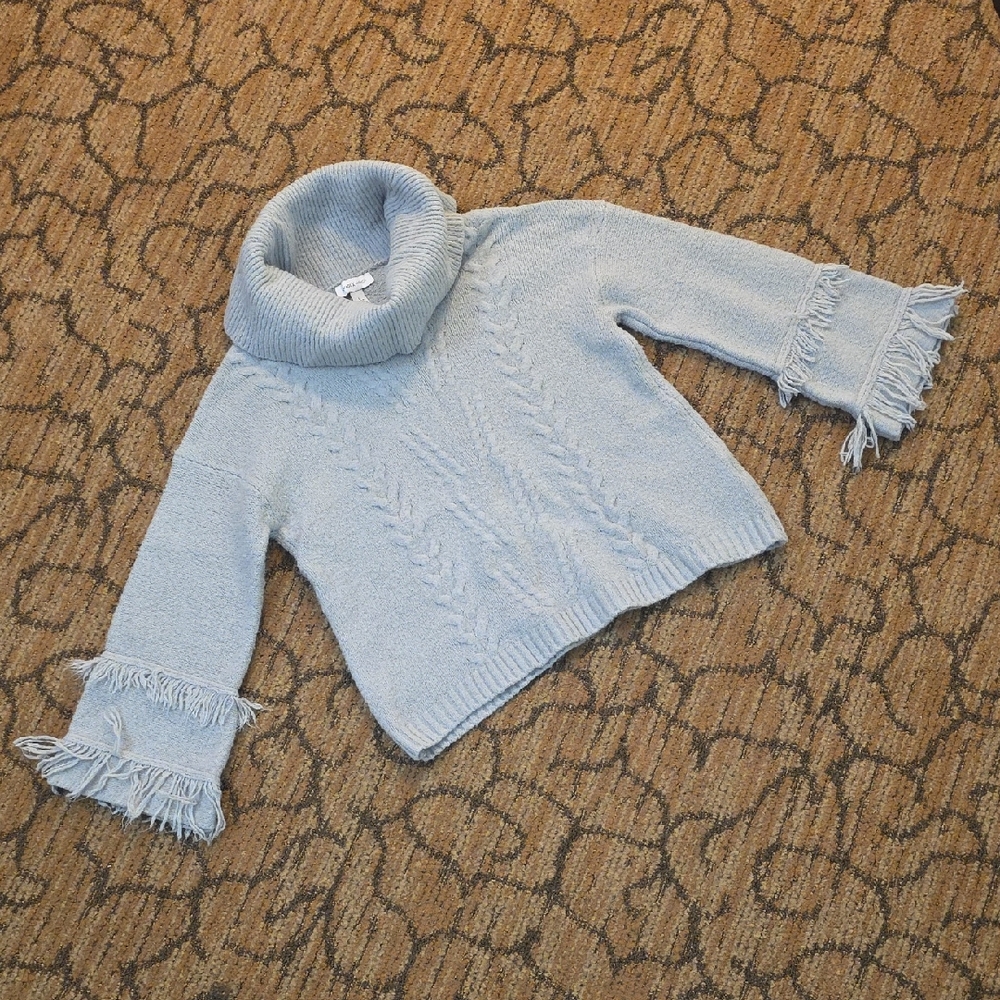 Vintage America Western Boho Gray Sweater Missy Size L Bell Sleeve Cowl Neck